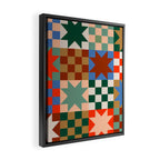 Earthy Patchwork Quilt Star Pattern Rustic Geometric Checkered Abstract in Warm Retro Colors Framed Canvas Print Gallery Image 2