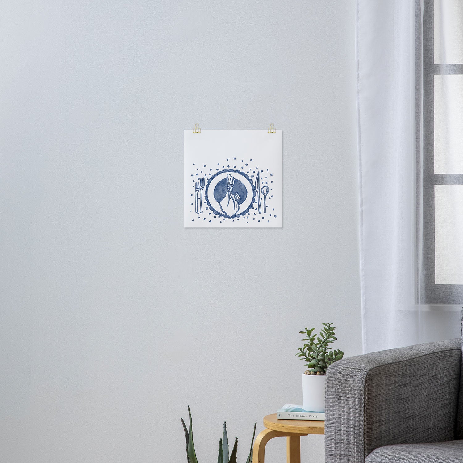 EElegant Blue Table Setting Illustration Art Print Gallery Image 3