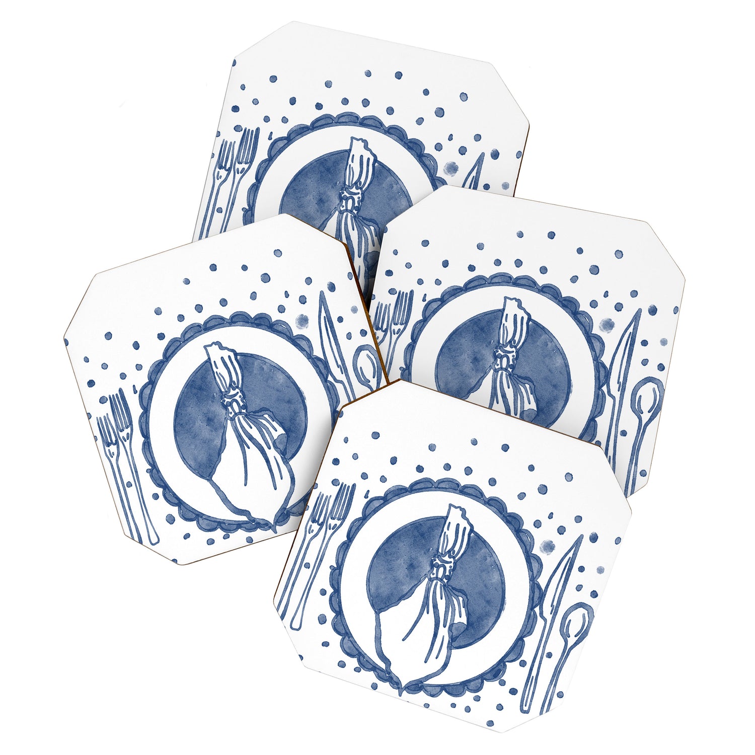 EElegant Blue Table Setting Illustration Coaster Gallery Image 1