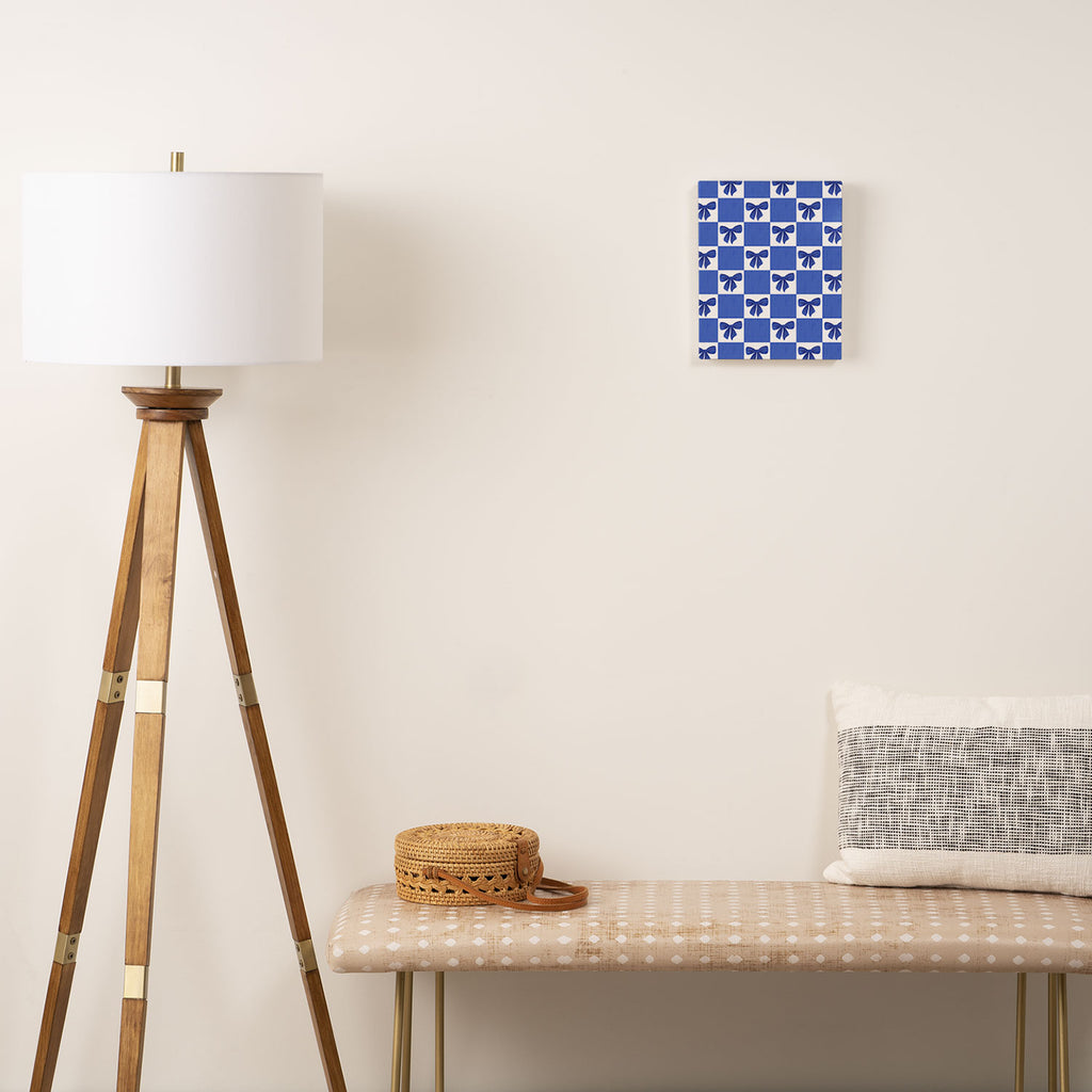 Elegant Blue Bow Checkerboard Pattern - Perfect for Winter and Holiday Themes Canvas Print Gallery Image 2