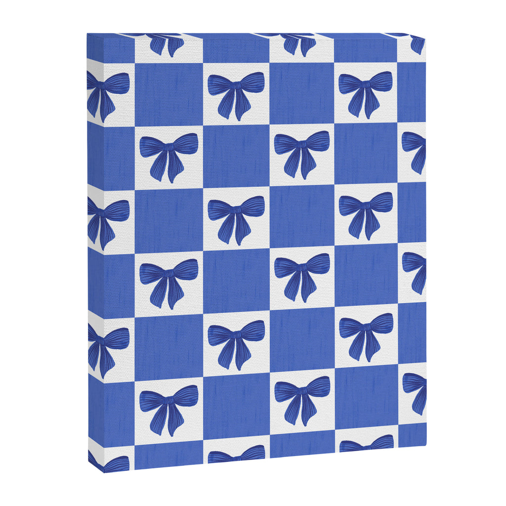 Elegant Blue Bow Checkerboard Pattern - Perfect for Winter and Holiday Themes Canvas Print Gallery Image 8