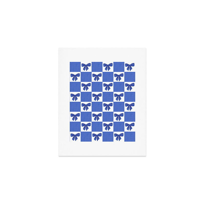Elegant Blue Bow Checkerboard Pattern - Perfect for Winter and Holiday Themes Art Print Gallery Image 1