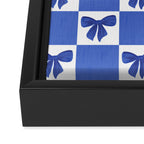 Elegant Blue Bow Checkerboard Pattern - Perfect for Winter and Holiday Themes Framed Canvas Print Gallery Image 3