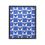 Elegant Blue Bow Checkerboard Pattern - Perfect for Winter and Holiday Themes Framed Canvas Print Gallery Image 8
