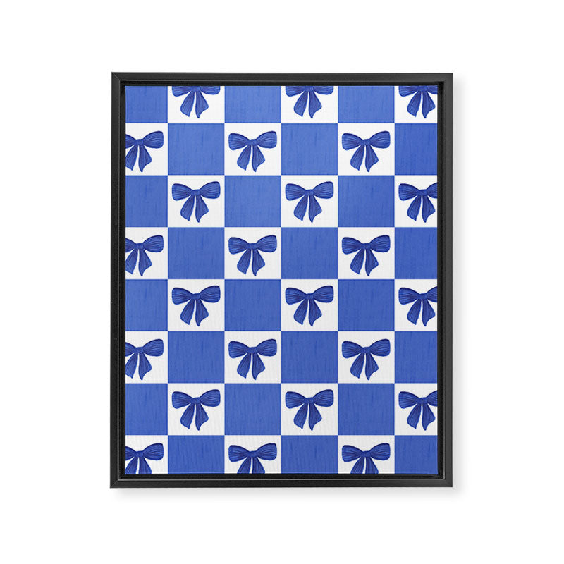 Elegant Blue Bow Checkerboard Pattern - Perfect for Winter and Holiday Themes Framed Canvas Print Gallery Image 8