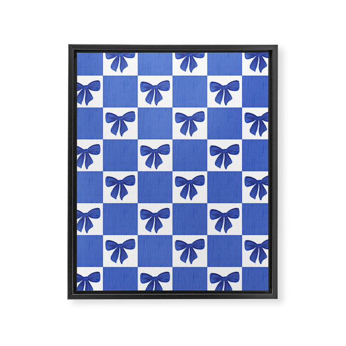 Elegant Blue Bow Checkerboard Pattern - Perfect for Winter and Holiday Themes Framed Canvas Print Gallery Image 1