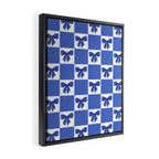 Elegant Blue Bow Checkerboard Pattern - Perfect for Winter and Holiday Themes Framed Canvas Print Gallery Image 2