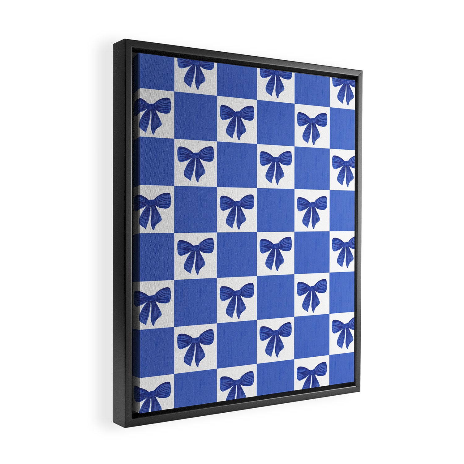 Elegant Blue Bow Checkerboard Pattern - Perfect for Winter and Holiday Themes Framed Canvas Print Gallery Image 2