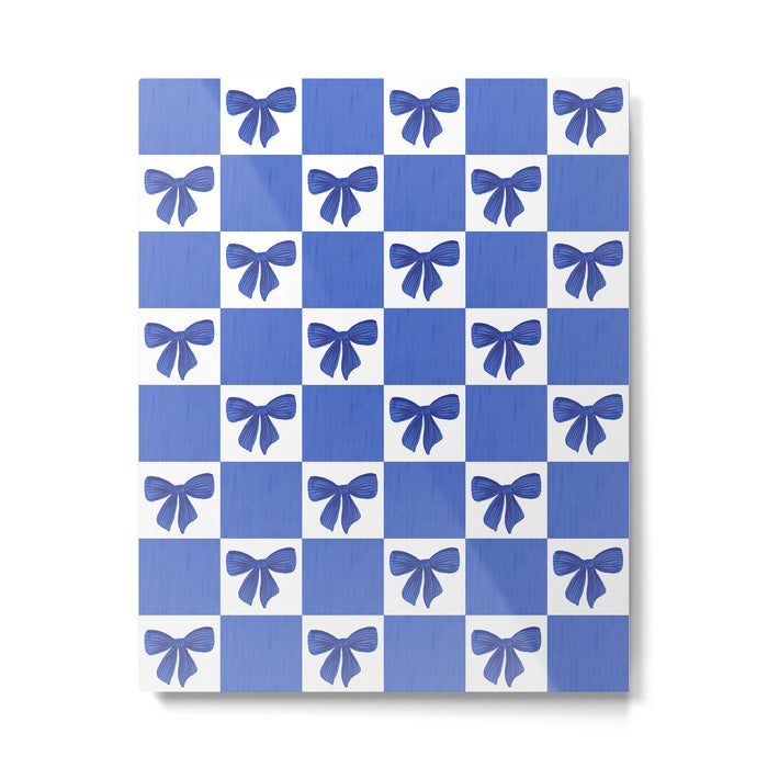 Elegant Blue Bow Checkerboard Pattern - Perfect for Winter and Holiday Themes Metal Print Gallery Image 1