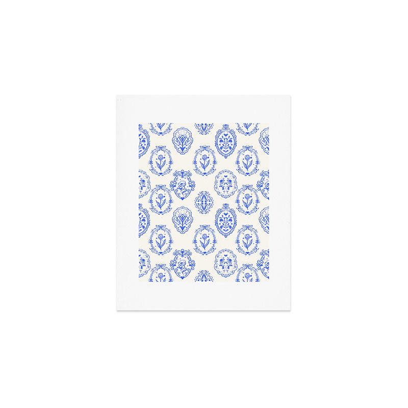 Elegant Blue Victorian Frame with Delicate Flower Art Print Gallery Image 1