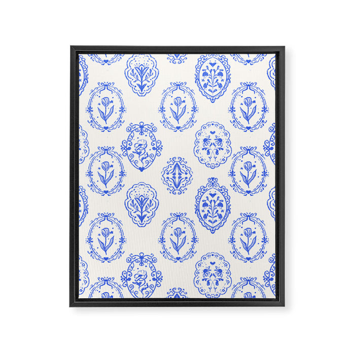 Elegant Blue Victorian Frame with Delicate Flower Framed Canvas Print Gallery Image 1