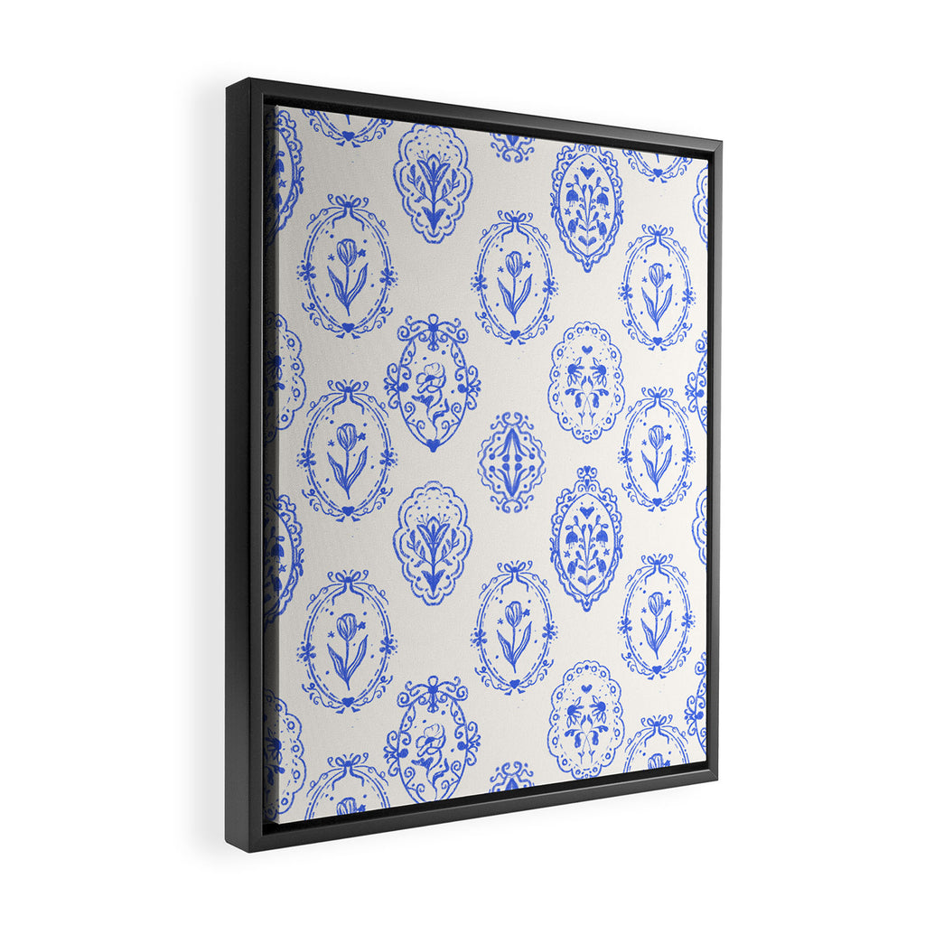 Elegant Blue Victorian Frame with Delicate Flower Framed Canvas Print Gallery Image 2