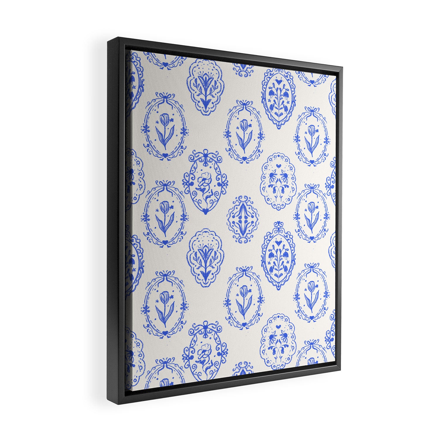 Elegant Blue Victorian Frame with Delicate Flower Framed Canvas Print Gallery Image 2