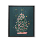 Elegant Christmas Tree with Pink Bows and Golden Stars on Deep Teal Framed Canvas Print Gallery Image 6