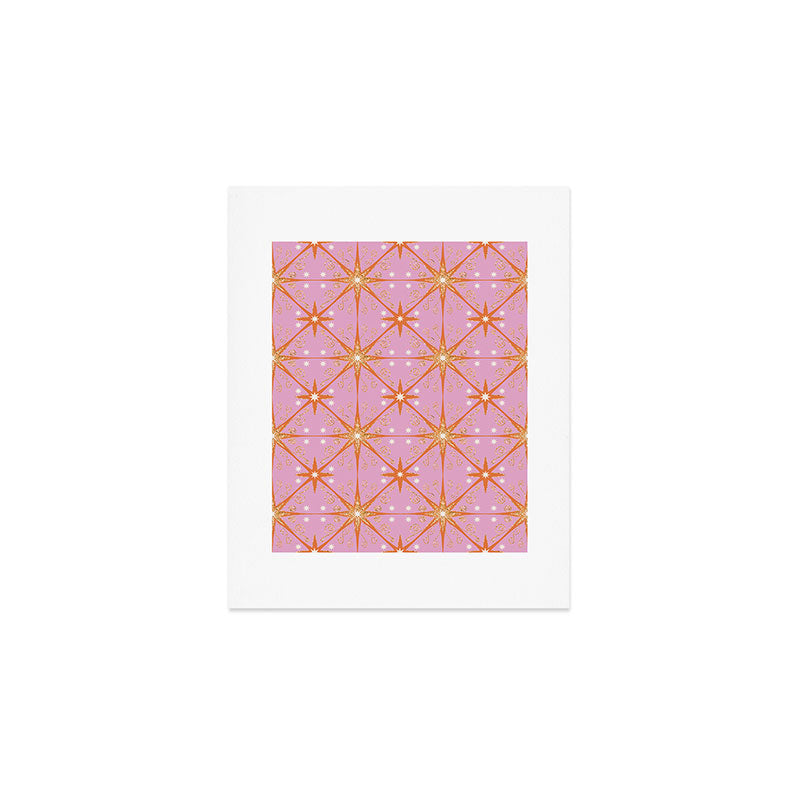 Elegant Gold Starburst on Pink Geometric Pattern Art Print Gallery Image 1