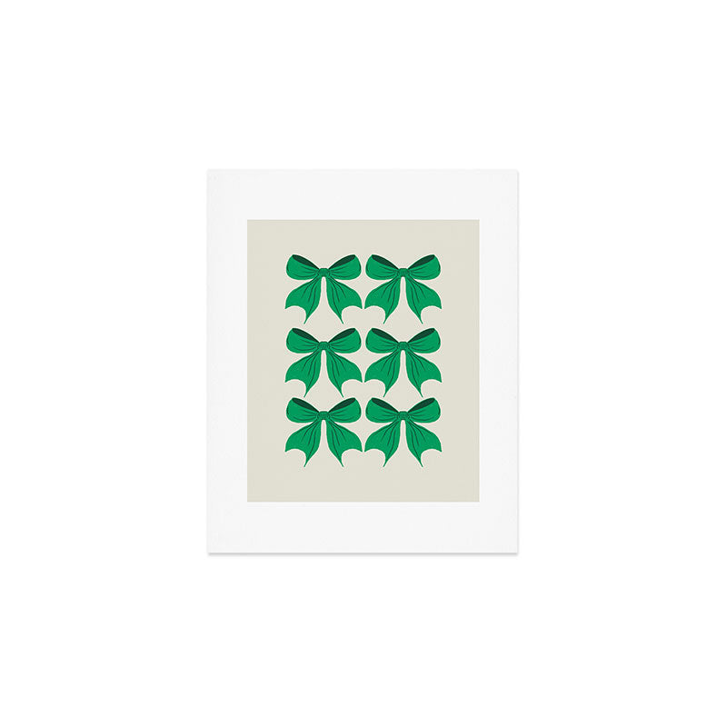 Elegant Green Bow Pattern - Festive Holiday Design Art Print Gallery Image 1