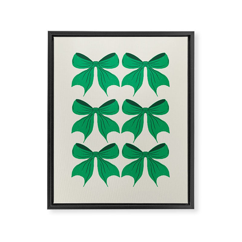Elegant Green Bow Pattern - Festive Holiday Design Framed Canvas Print Gallery Image 8