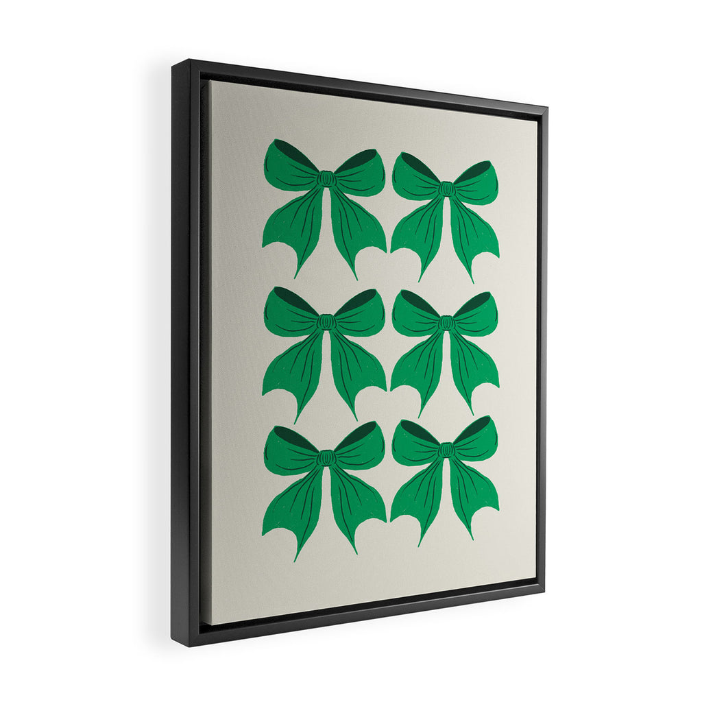 Elegant Green Bow Pattern - Festive Holiday Design Framed Canvas Print Gallery Image 2
