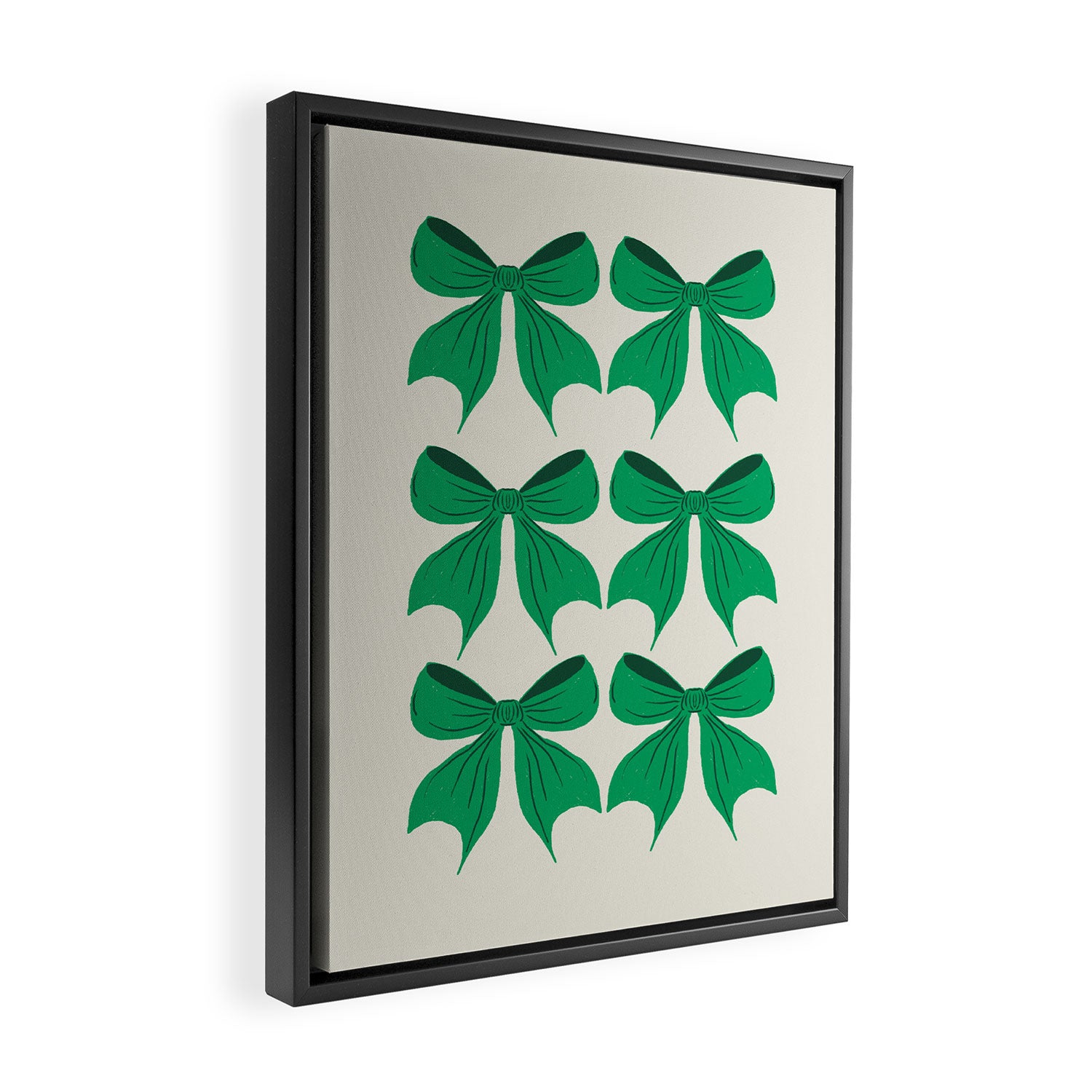 Elegant Green Bow Pattern - Festive Holiday Design Framed Canvas Print Gallery Image 2