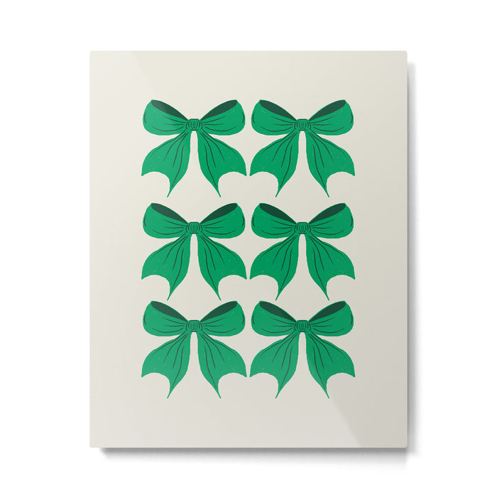 Elegant Green Bow Pattern - Festive Holiday Design Metal Print Gallery Image 1