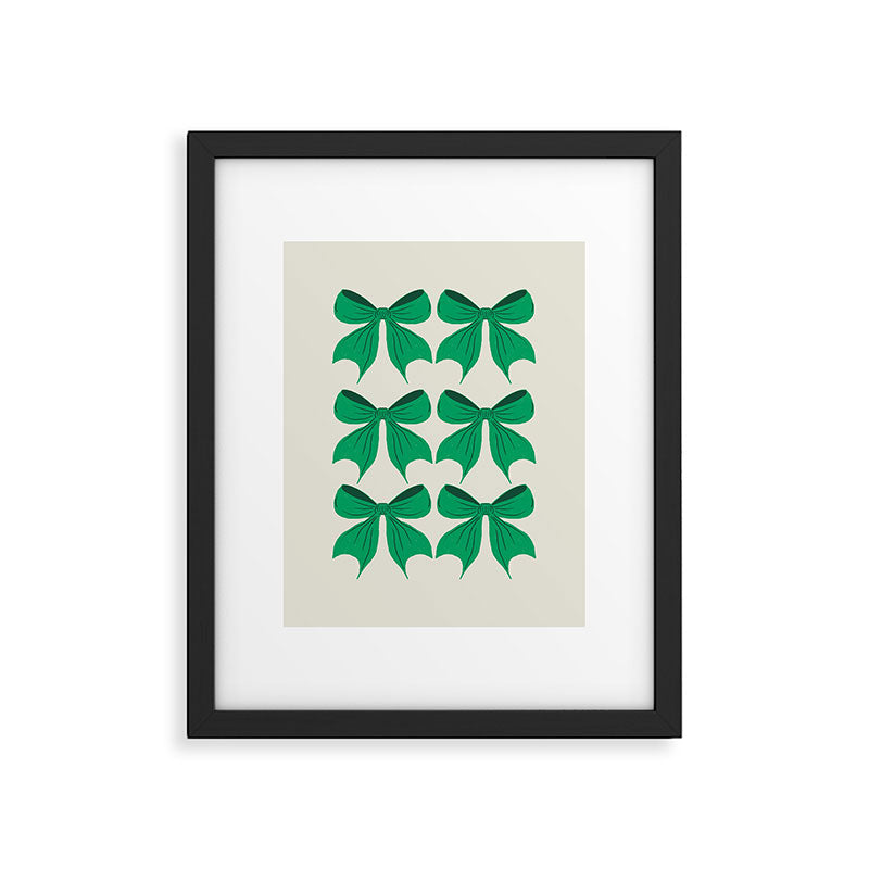 Elegant Green Bow Pattern - Festive Holiday Design Framed Art Print Gallery Image 6