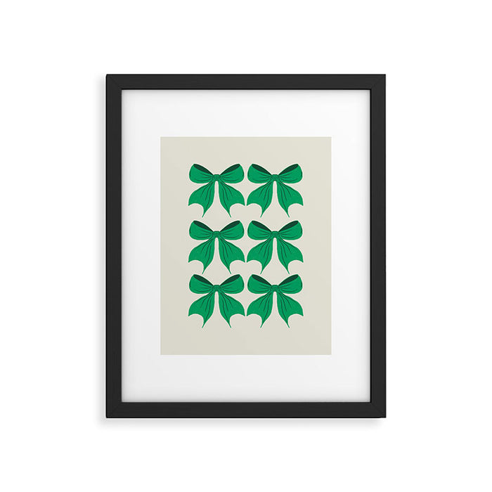 Elegant Green Bow Pattern - Festive Holiday Design Framed Art Print Gallery Image 1