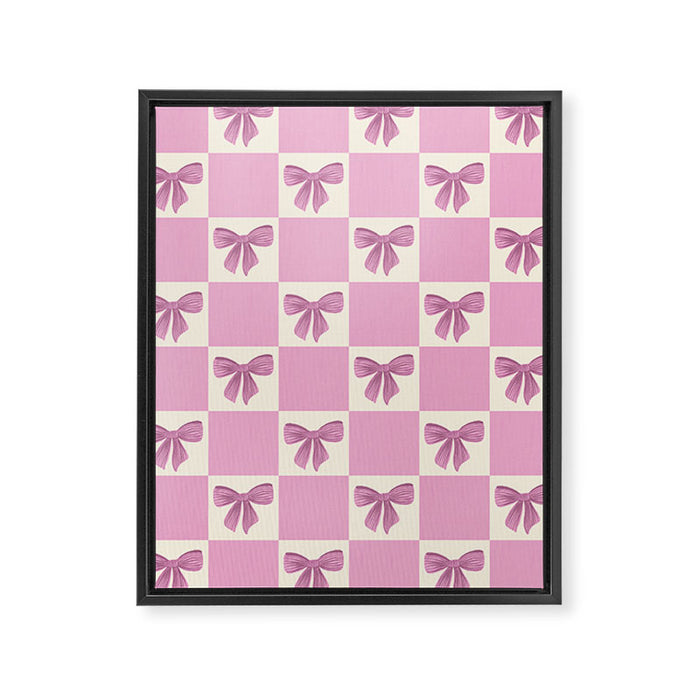 Elegant Pink Bow Checkerboard Pattern Framed Canvas Print Gallery Image 1