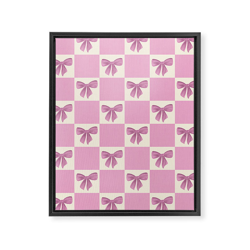 Elegant Pink Bow Checkerboard Pattern Framed Canvas Print Gallery Image 8