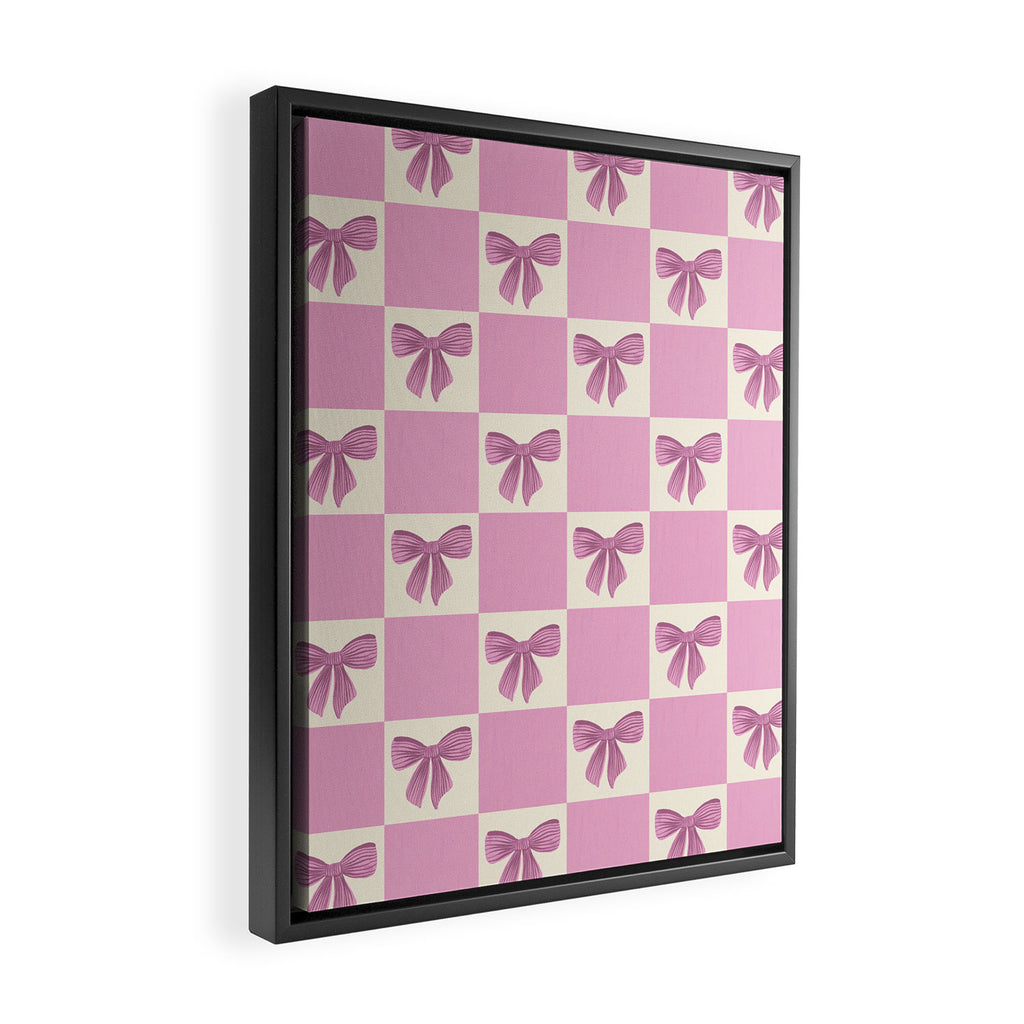 Elegant Pink Bow Checkerboard Pattern Framed Canvas Print Gallery Image 2