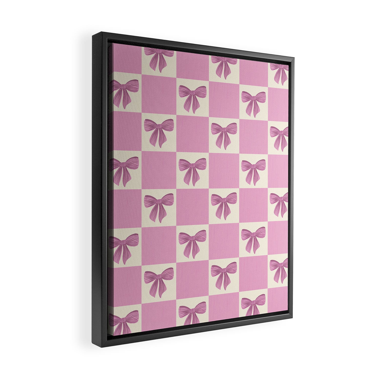 Elegant Pink Bow Checkerboard Pattern Framed Canvas Print Gallery Image 2