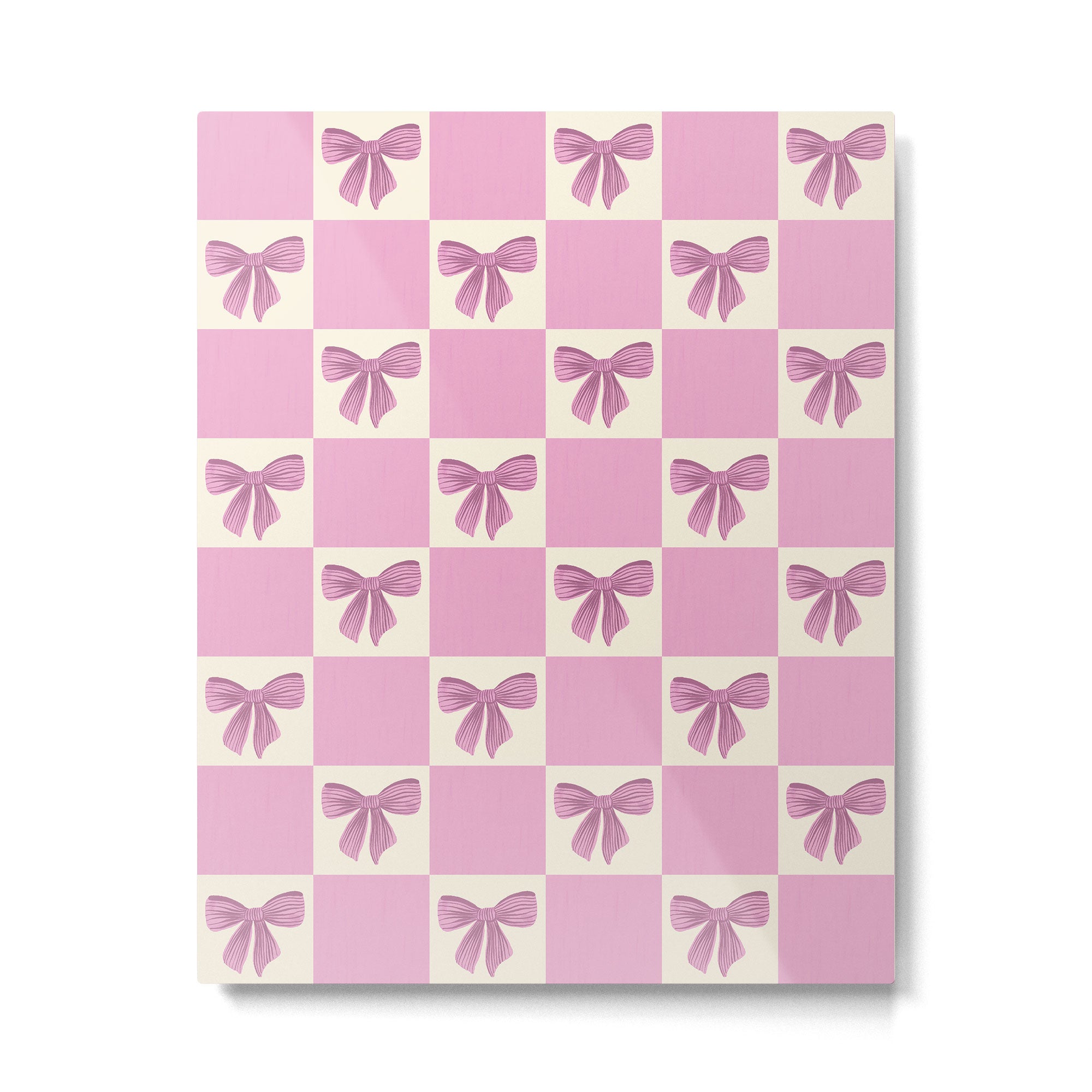 Elegant Pink Bow Checkerboard Pattern Metal Print Gallery Image 6