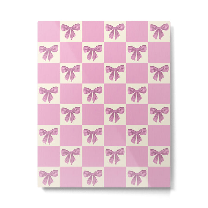 Elegant Pink Bow Checkerboard Pattern Metal Print Gallery Image 1