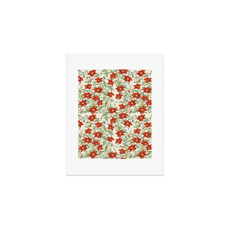Elegant Red Poppy Floral Vintage Pattern Art Print Gallery Image 1