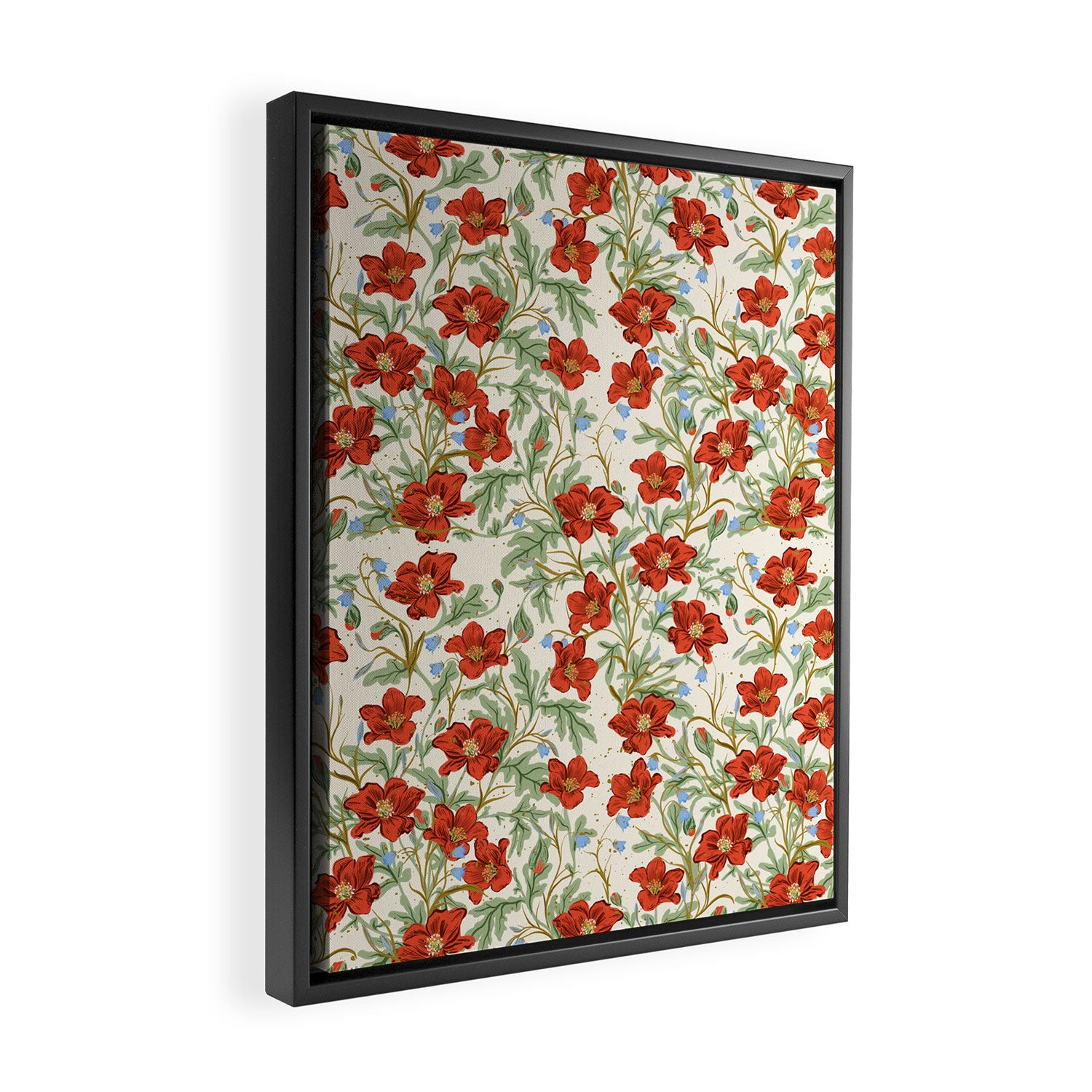 Elegant Red Poppy Floral Vintage Pattern Framed Canvas Print Gallery Image 2