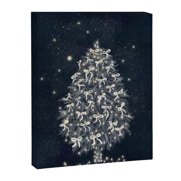 Elegant Starry Night Christmas Tree with Angelic Bows Canvas Print Gallery Image 1