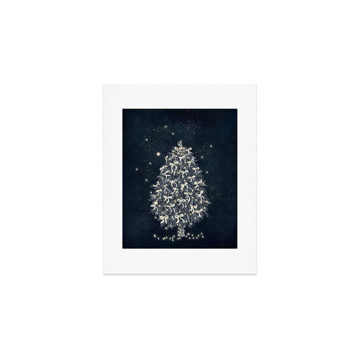 Elegant Starry Night Christmas Tree with Angelic Bows Art Print Gallery Image 1