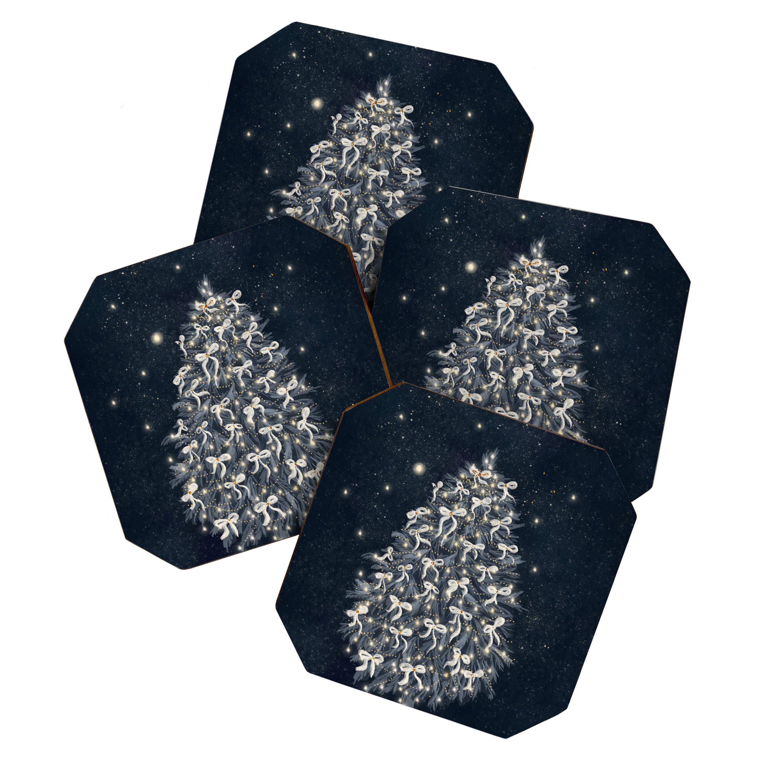 Elegant Starry Night Christmas Tree with Angelic Bows Coaster Gallery Image 1