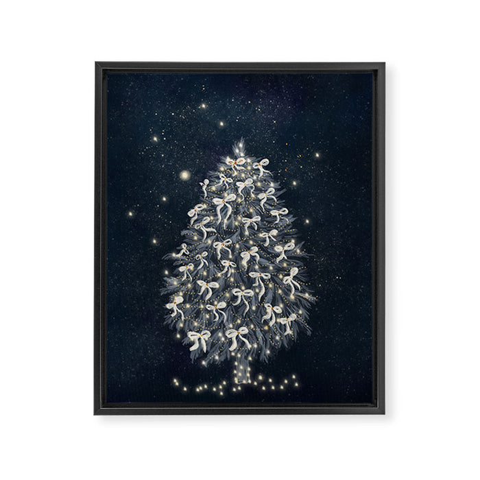Elegant Starry Night Christmas Tree with Angelic Bows Framed Canvas Print Gallery Image 1