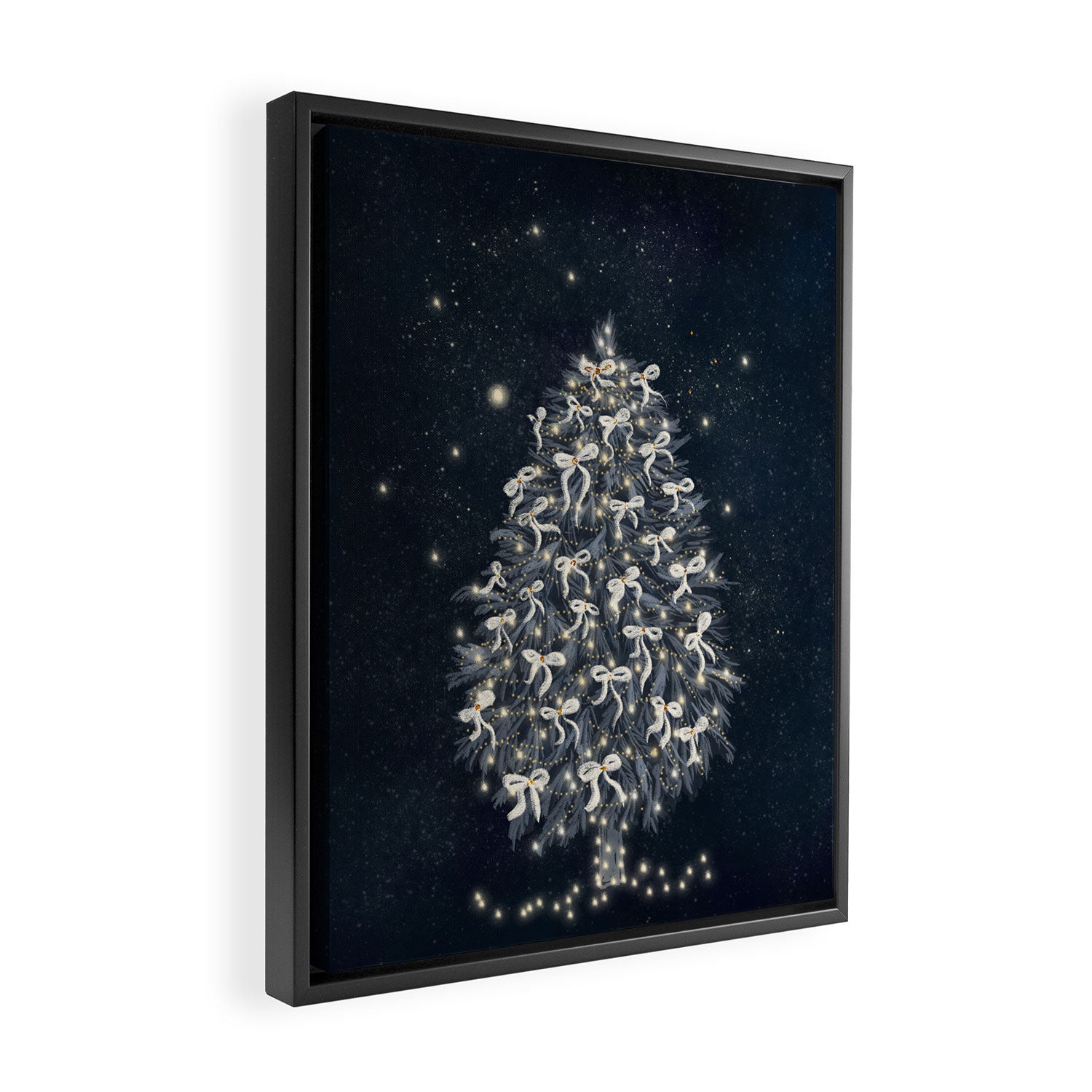 Elegant Starry Night Christmas Tree with Angelic Bows Framed Canvas Print Gallery Image 2