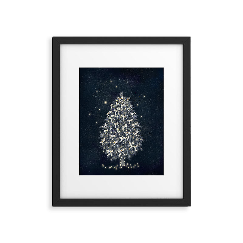 Elegant Starry Night Christmas Tree with Angelic Bows Framed Art Print Gallery Image 5