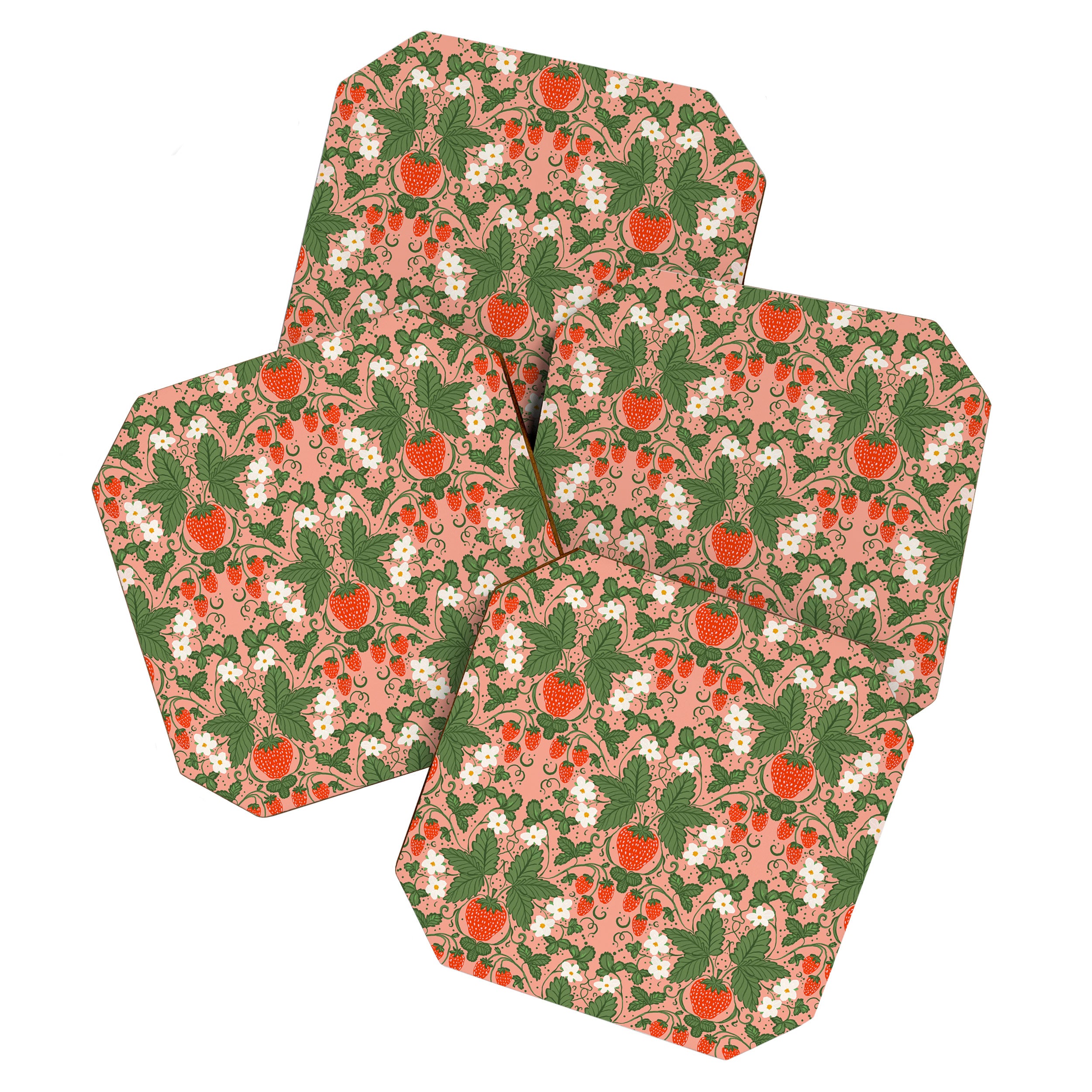Elegant Strawberry and Floral Botanical Pattern Coaster Gallery Image 1