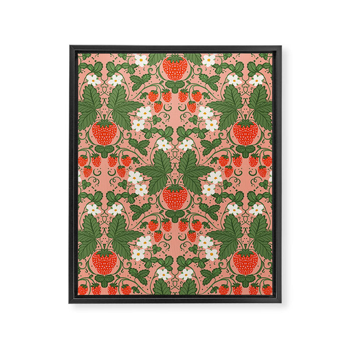 Elegant Strawberry and Floral Botanical Pattern Framed Canvas Print Gallery Image 1