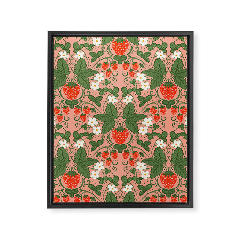 Elegant Strawberry and Floral Botanical Pattern Framed Canvas Print Gallery Image 8