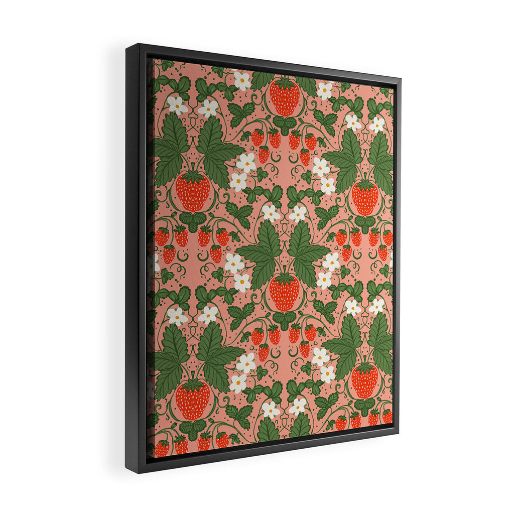 Elegant Strawberry and Floral Botanical Pattern Framed Canvas Print Gallery Image 2