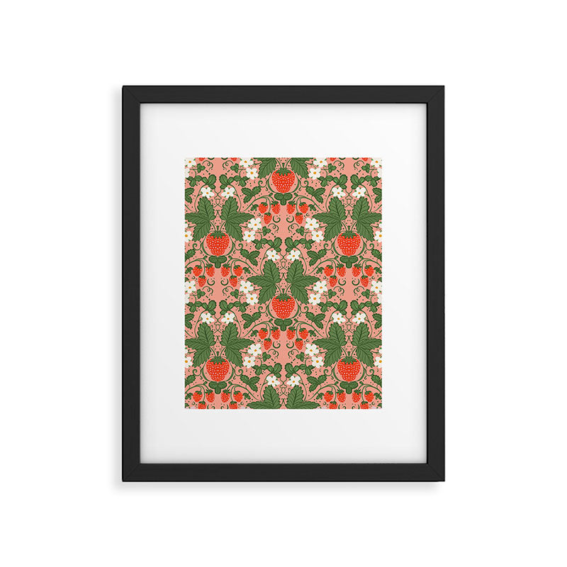 Elegant Strawberry and Floral Botanical Pattern Framed Art Print Gallery Image 6