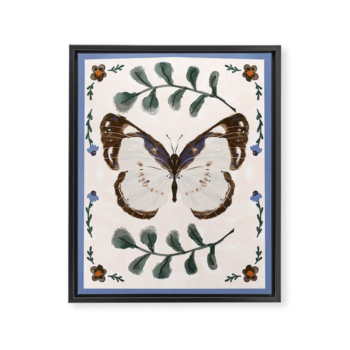 Elegant Watercolor Butterfly with Botanical Frame Framed Canvas Print Gallery Image 1