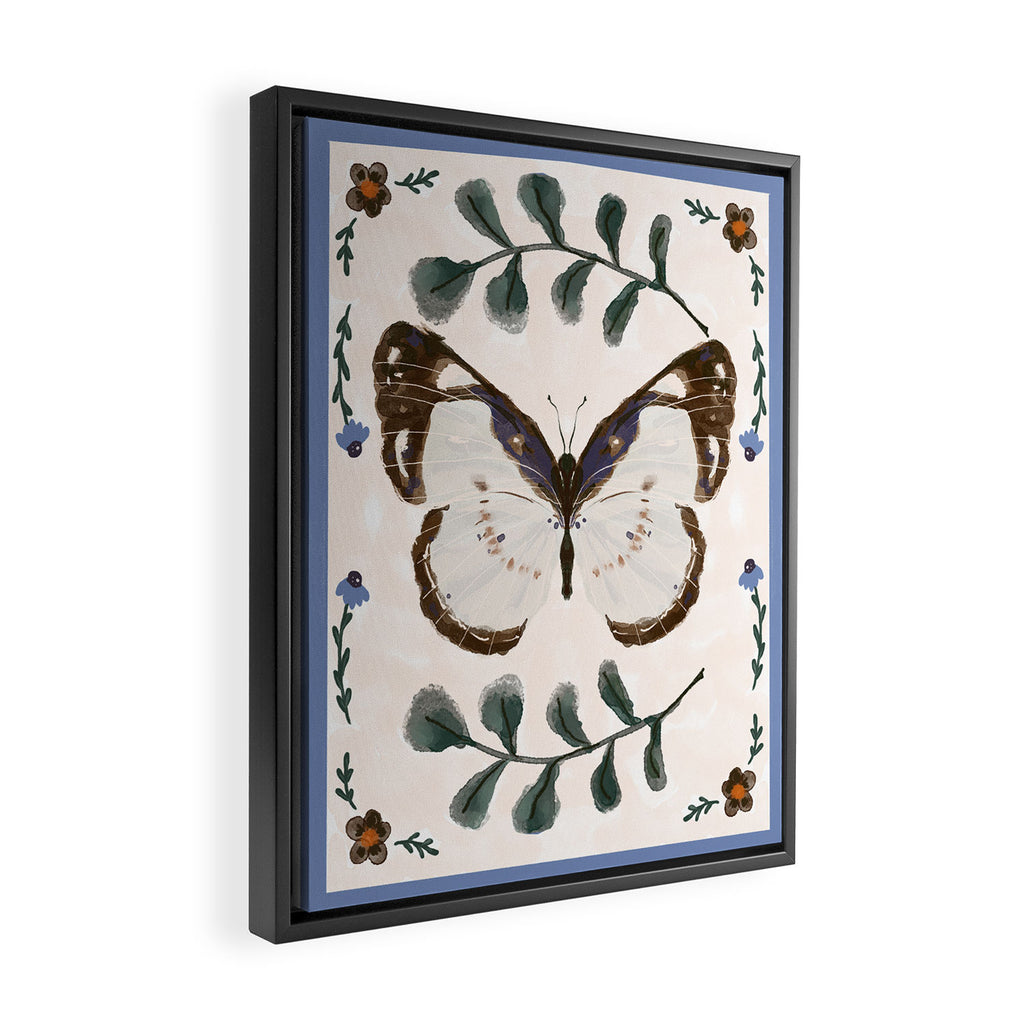 Elegant Watercolor Butterfly with Botanical Frame Framed Canvas Print Gallery Image 2