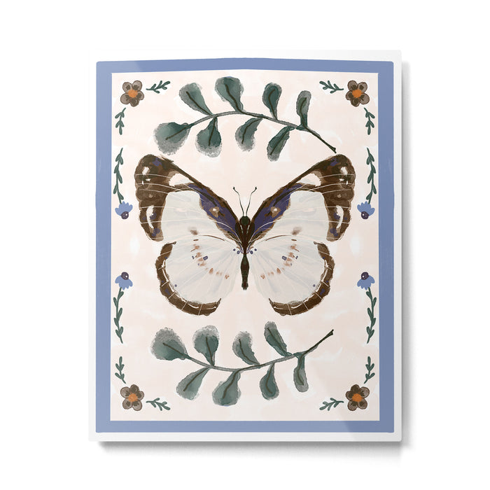 Elegant Watercolor Butterfly with Botanical Frame Metal Print Gallery Image 1