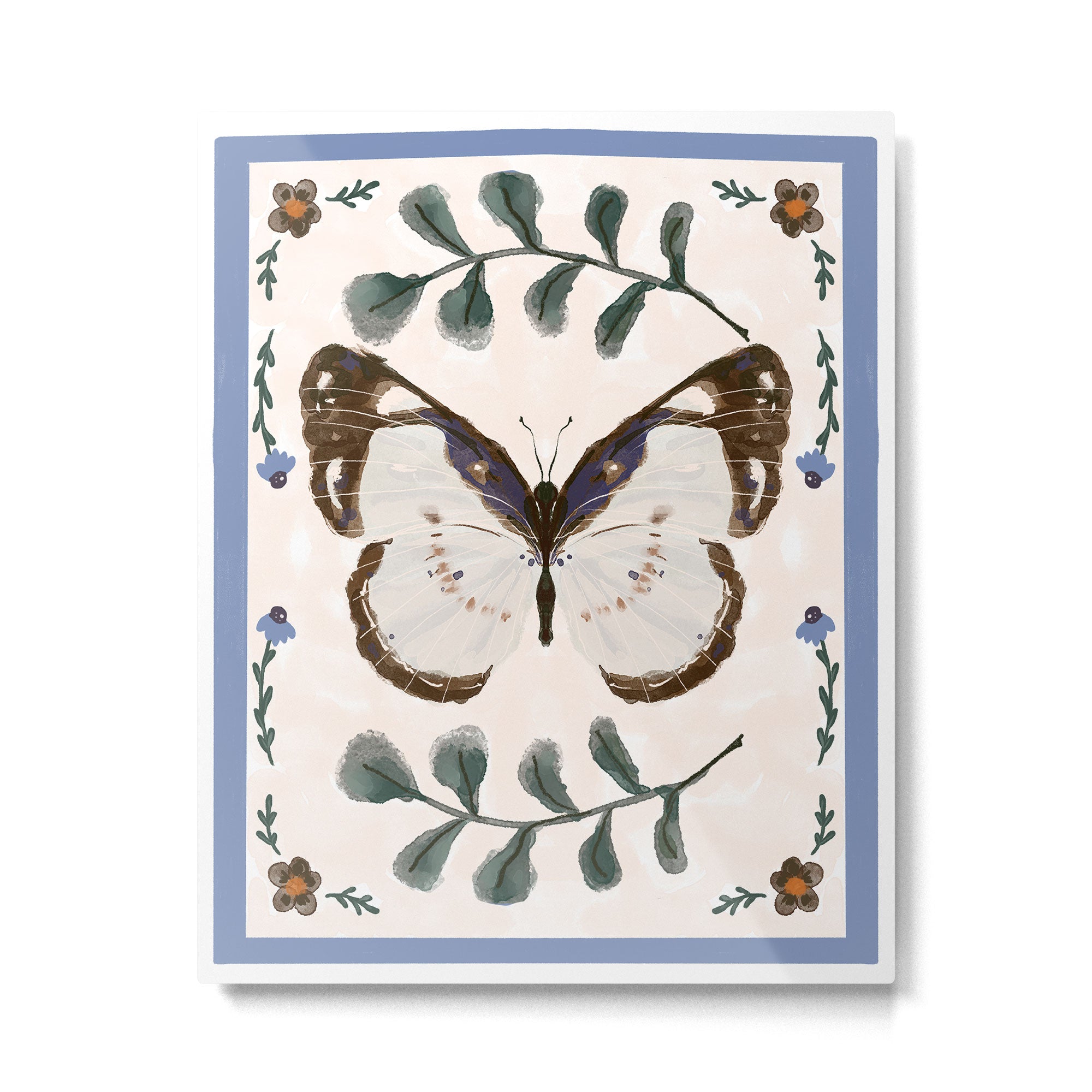 Elegant Watercolor Butterfly with Botanical Frame Metal Print Gallery Image 6