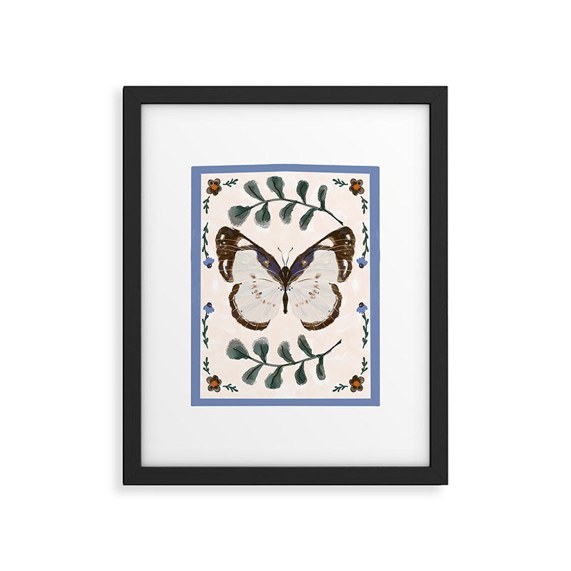 Elegant Watercolor Butterfly with Botanical Frame Framed Art Print Gallery Image 6